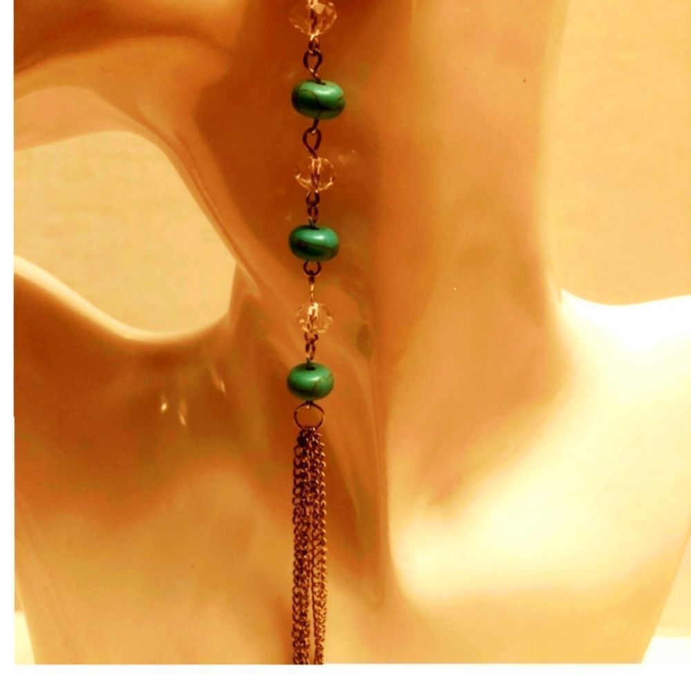 Women's Gold & Blue Bead Drop Earrings EUC